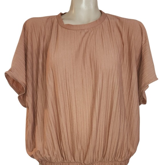 a new day Tops - A New day Pleated Blouson Short Sleeve Top Mauve‎ Pink Dolman Crew Neck Size M